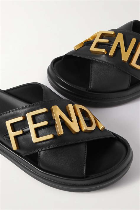 fendi logo leather slide sandals.